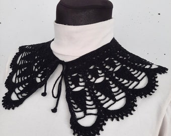 Detachable Black Lace Collar, Crochet Cotton Vintage Style