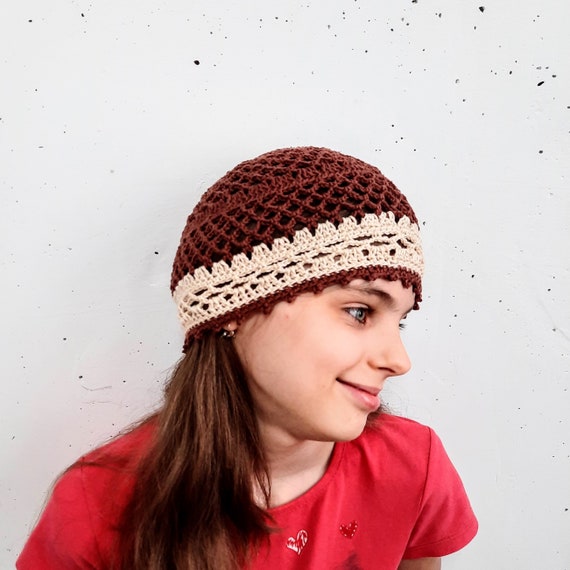 Brown Crochet Hat with Lace Detail Lace Hat Pattern - Etsy main image 4
