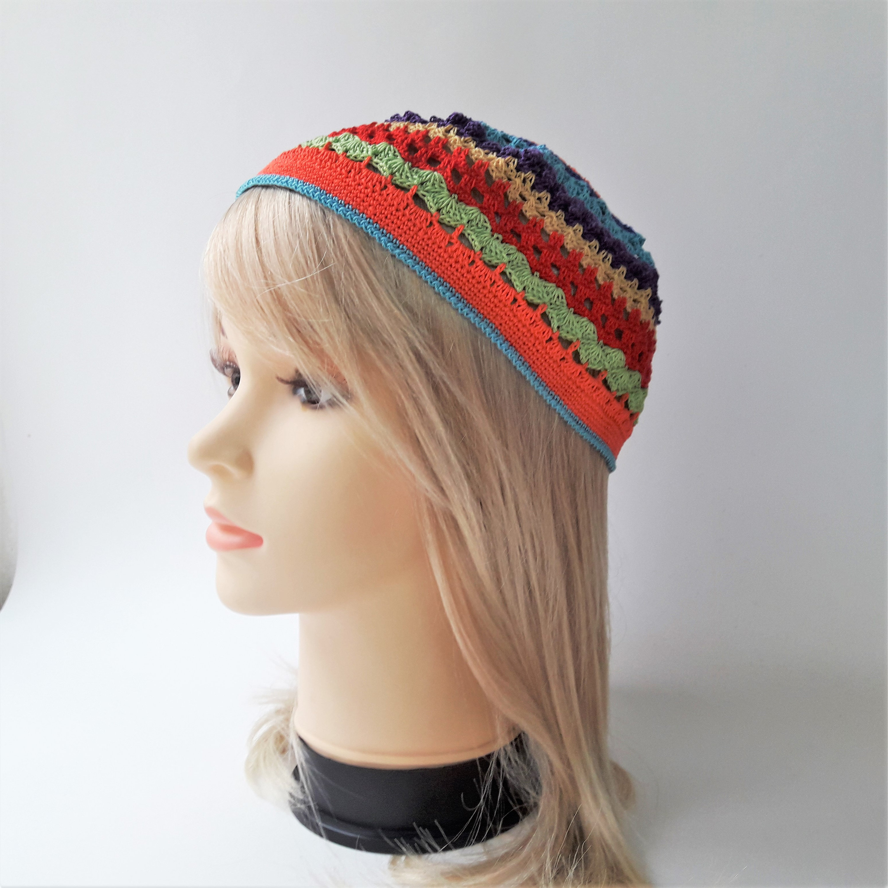 Women's summer multicolored skull cap crocheted Crochet Etsy