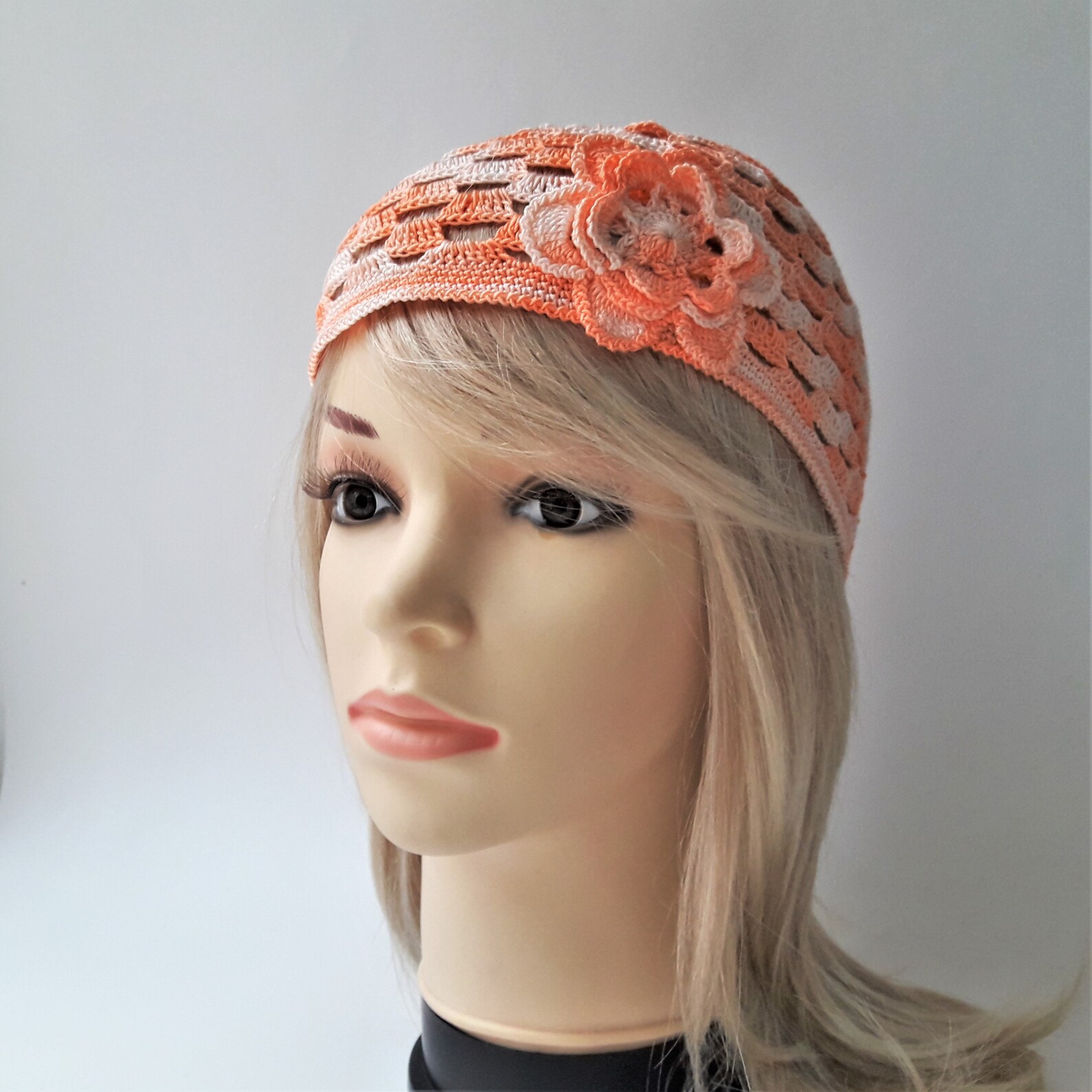 Women's summer skull cap crocheted with flower Bright Etsy