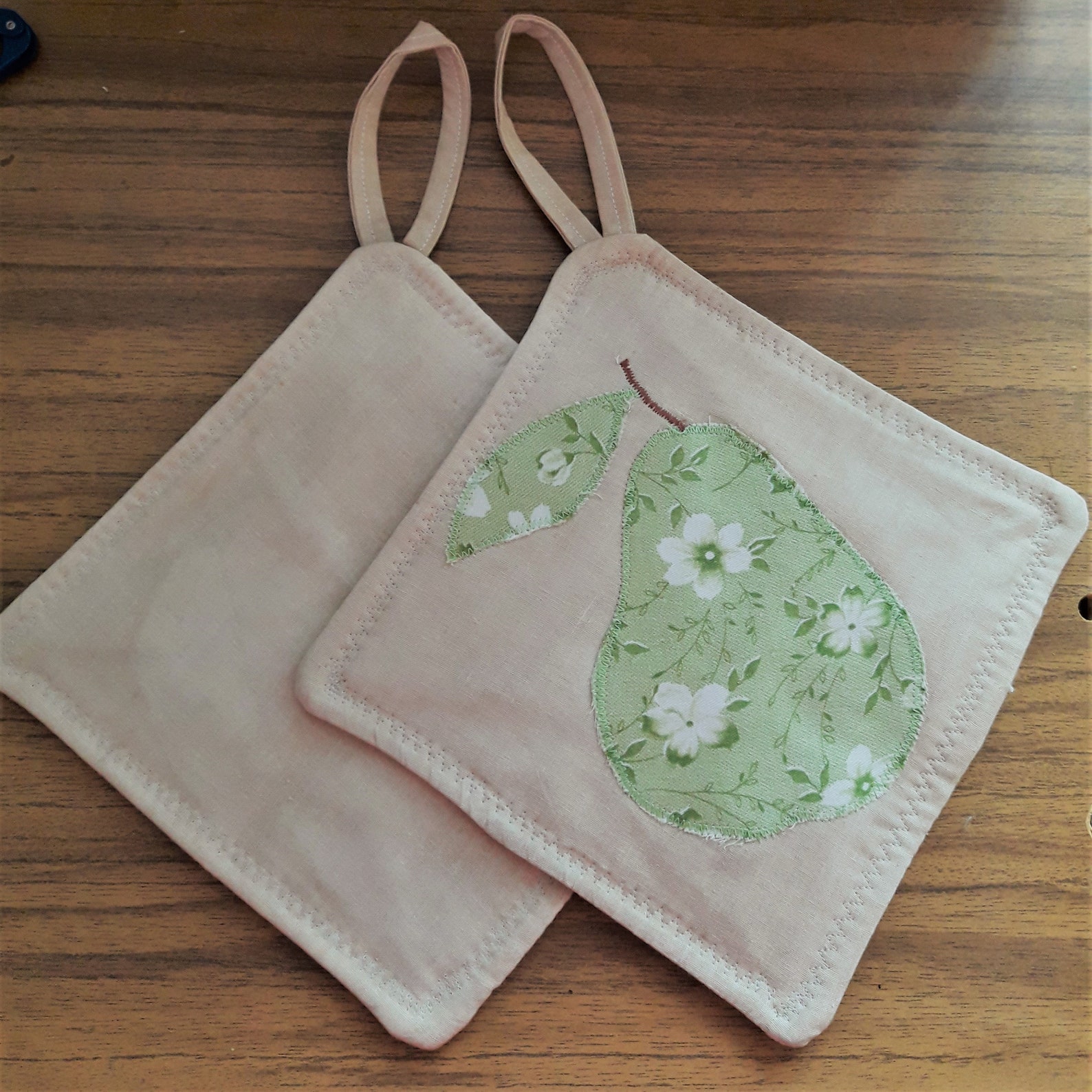 Set of 2 Pot Holders patchwork pear applique Cotton Square Etsy