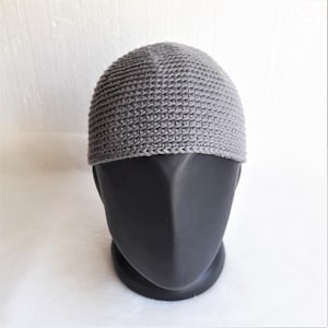 Mens Cotton Skullcap Crochet Gray, Men Prayer Hat, Kufi Hat, Islamic Prayer Cap, Men Summer Hat Sun Protection