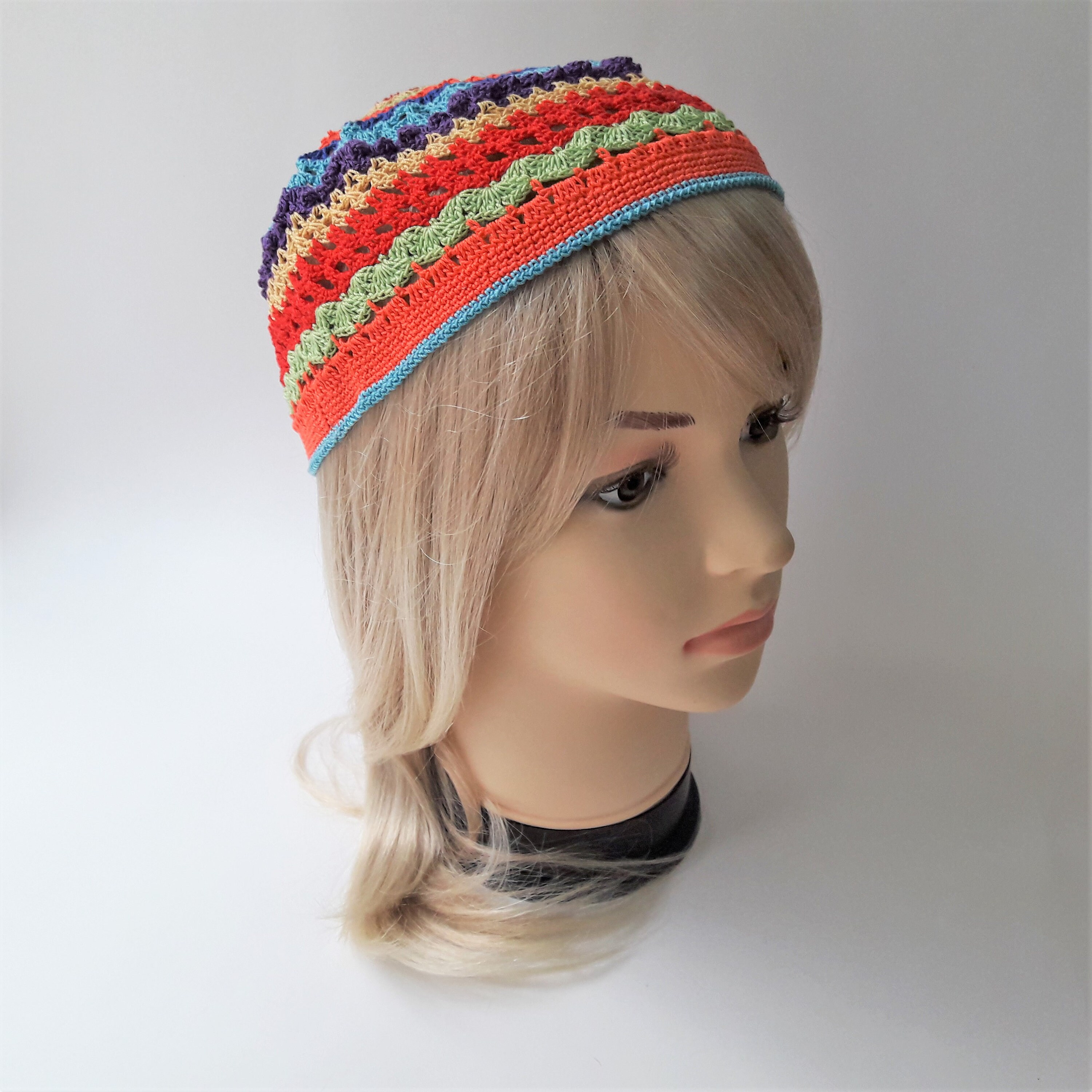 Women's summer multicolored skull cap crocheted Crochet Etsy