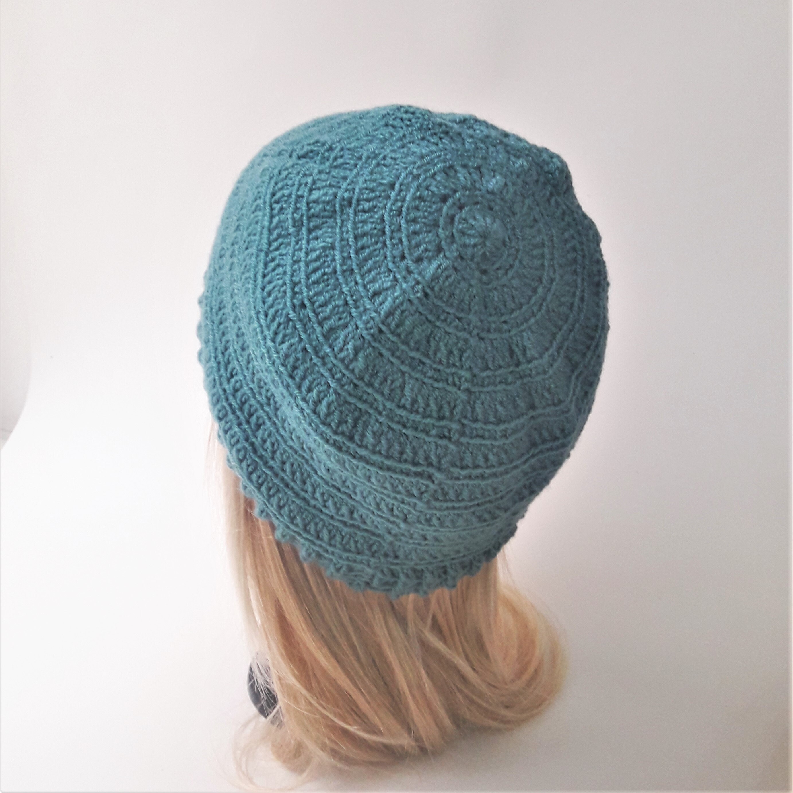 Women\'s Crochet Knitted Style Beanie Slouchy Hat Turquoise Crochet Slouchy Beanie Hat, Turquoise Teal Acrylic Yarn - Etsy main image 4