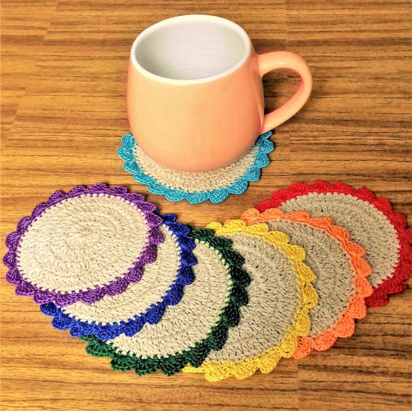 Crochet Linen Round Cup Coasters Set Small Round Hot Etsy