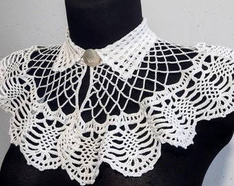 Detachable White Cotton Lace Collar, Vintage Style Neck Accessory