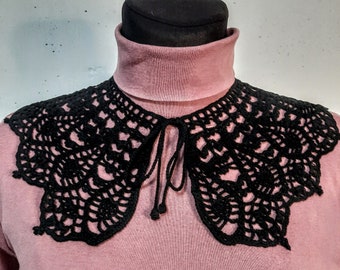 Detachable black lace collar, cotton crochet black vintage crochet collar, gothic collar, mourning neck accessory, eco-friendly  collar