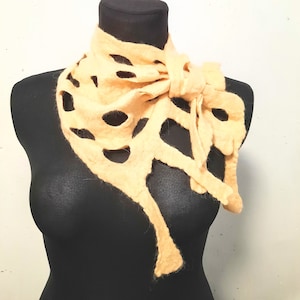Felted Merino Wool Scarf Collar: Light Yellow Neck Warmer