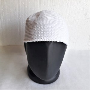 Mens Cotton Skullcap Crochet white, Men Prayer Hat, Kufi Hat, Islamic Prayer Cap, Men Summer Hat Sun Protection