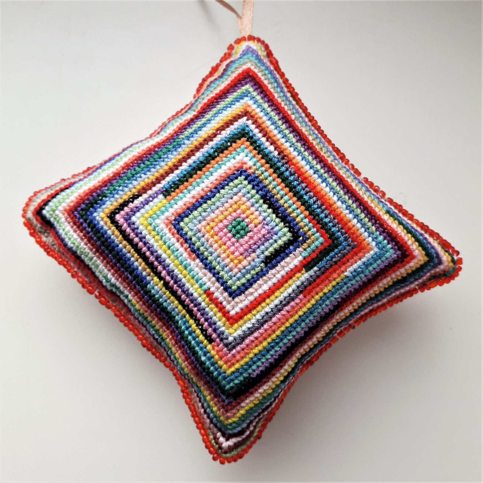 Handmade pin cushion multicolor cross stitch pin cushion | Etsy