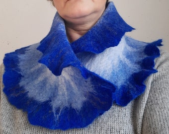 Felted wool scarf, Blue Winter Neck Warmer