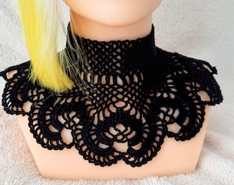 Detachable Black Crochet Lace Choker, Victorian Gothic Collar