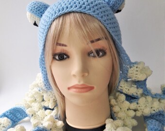 Crochet Octopus Hat, Sky Blue & light cream Kraken Costume
