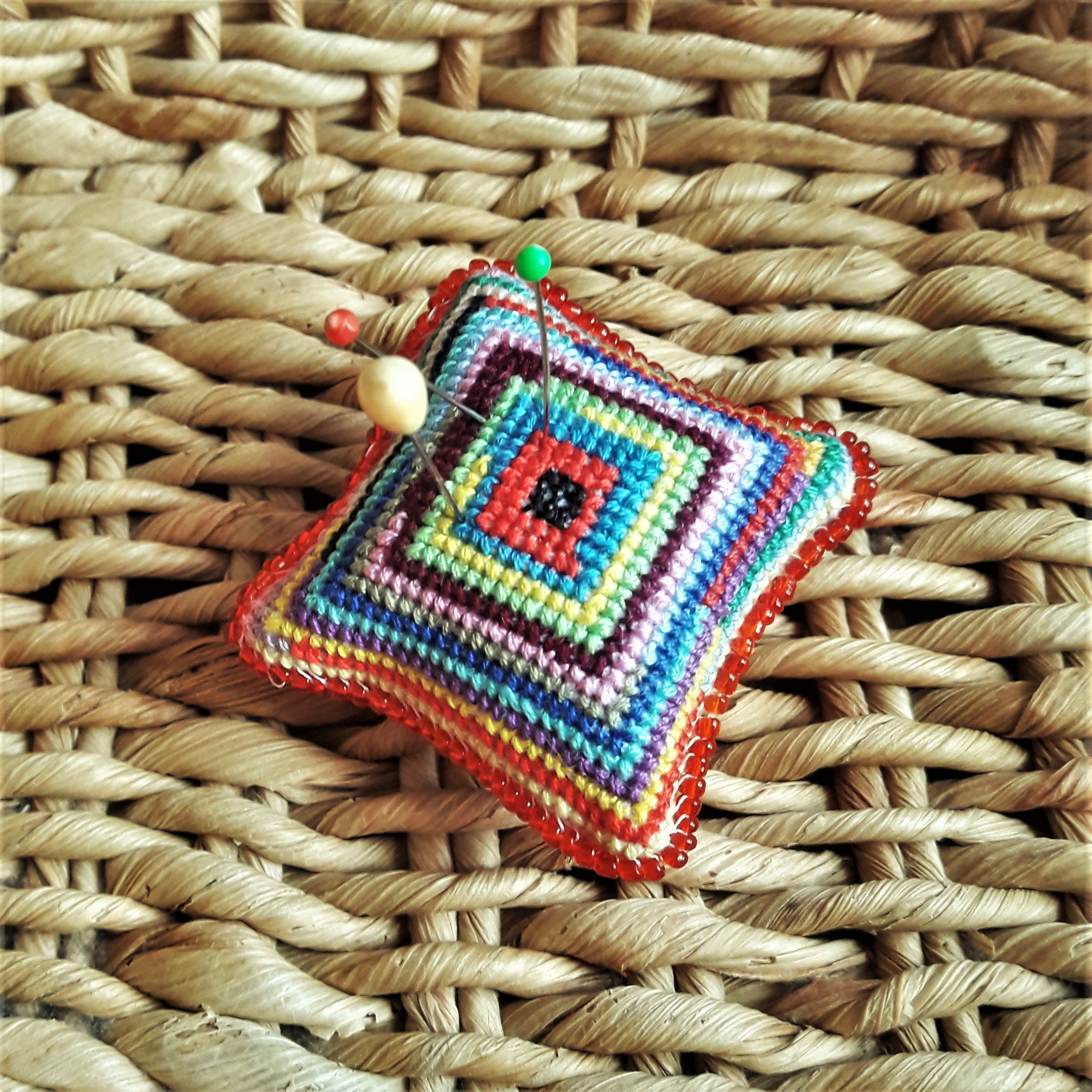 Pincushion embroidered Handmade pincushion Cross Stitch Decor Etsy