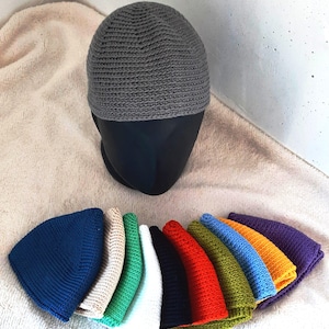 Men&#39;s cotton skull cap crocheted choice of color and size, cotton yoga hat, islamic prayer hat, kufi hat, men&#39;s summer hat, hippie hats