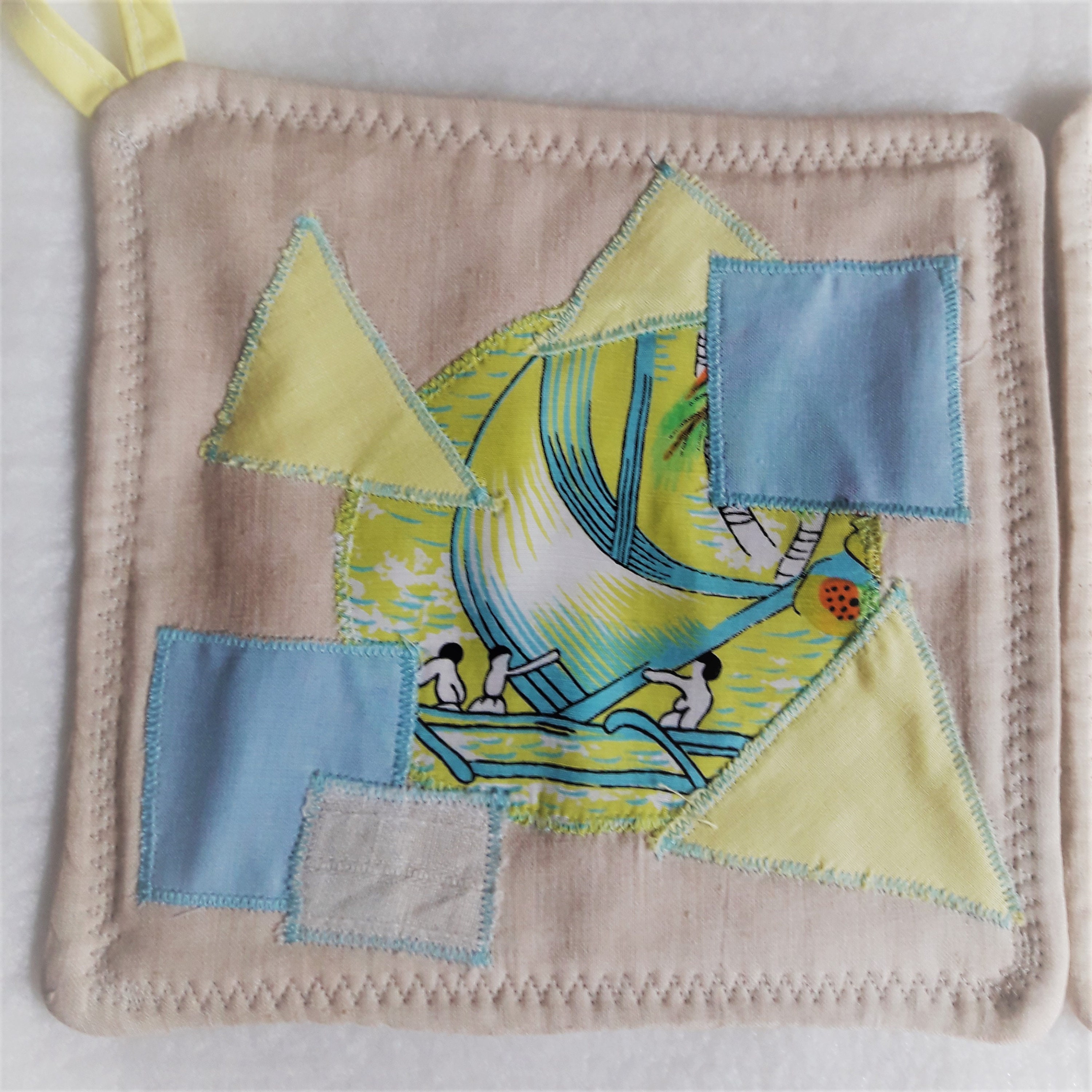Set of 2 Pot Holders patchwork with Abstract Applique Cotton Etsy
