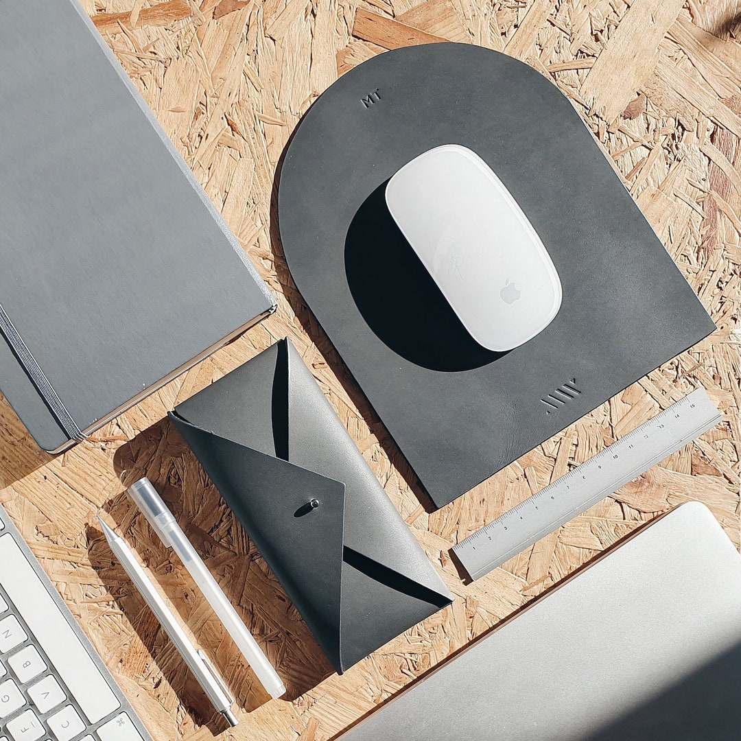 Leather Mouse Pad Mat Personalised Handmade Mousepad Minimal Etsy