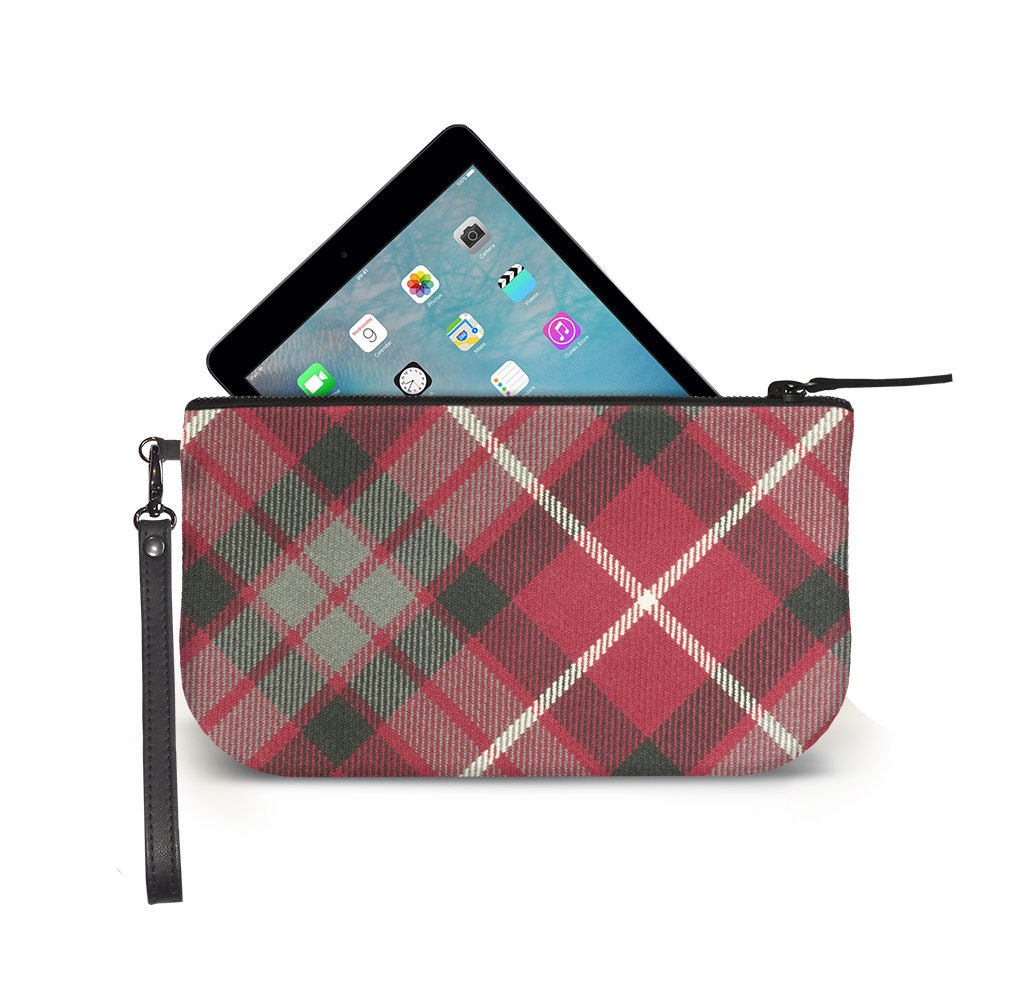 red tartan clutch bag