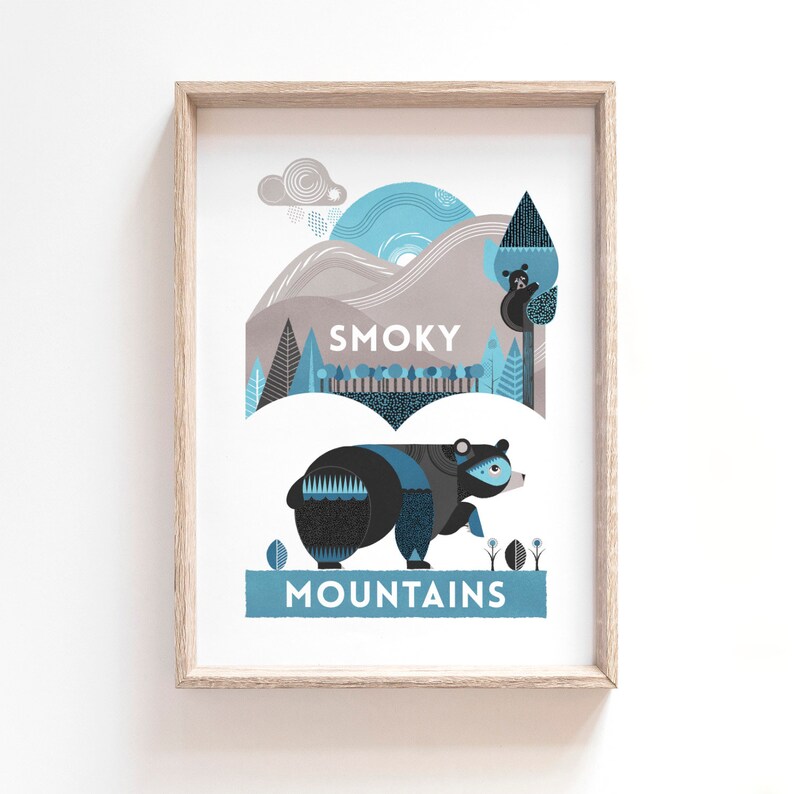 Smoky Mountains print Printable Black bear decor Nursery