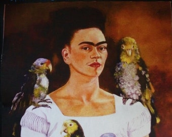 Frida Khalo patch stof, Frida Khalo stof coupon, Frida Khalo schilderij, Frida Khalo schilderij, Frida Khalo couture, papegaai stoffen