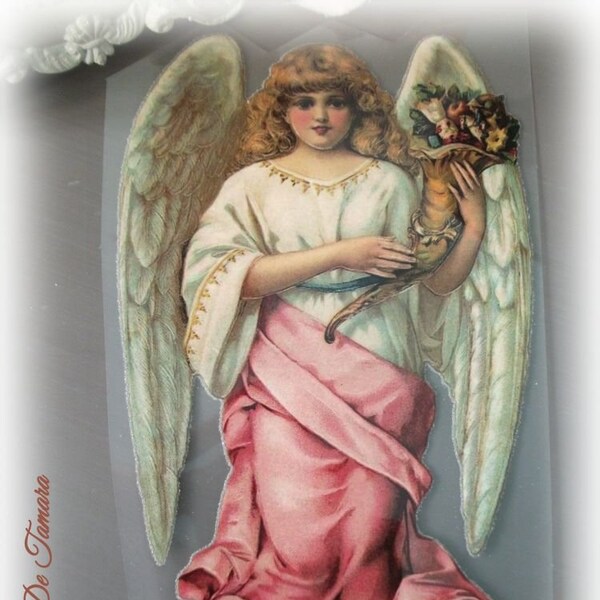 Transfert textile à chaud image anges avec corne d'abondance , patch anges,customisation de vêtements, déco anges, déco shabby-chic