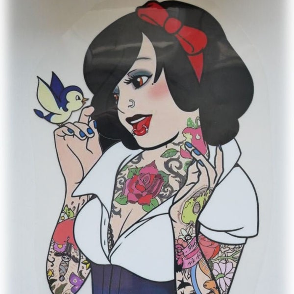 Transfert d'image au fer à repasser Blanche Neige tatouée,patch Blanche Neige,customisation vêtements, Blanche Neige rock,déco Blanche Neige