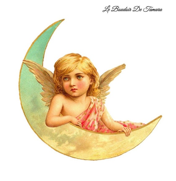 Transfert textile chaud image ange blond et lune de couleurs