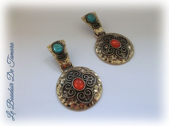 Hammered Brass Art Deco Earrings, Art Deco Jewelry