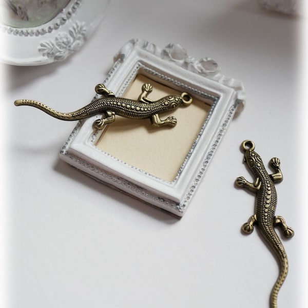 Lot de 2 Breloques lézard bronze