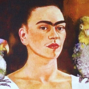 Frida Khalo patch fabric, Frida Khalo fabric coupon, Frida Khalo painting, Frida Khalo painting, Frida Khalo seam, parrot fabrics image 2