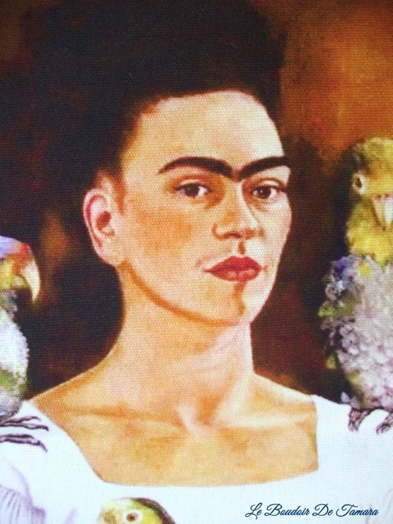 Frida Khalo patch fabric, Frida Khalo fabric coupon, Frida Khalo painting, Frida Khalo painting, Frida Khalo seam, parrot fabrics image 2