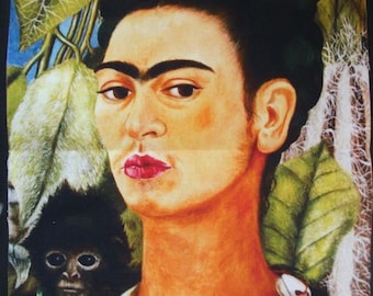 Frida Khalo patch stof, Frida Khalo stof coupon, Frida Khalo schilderij, Frida Khalo schilderij, Frida Khalo couture, apenstoffen