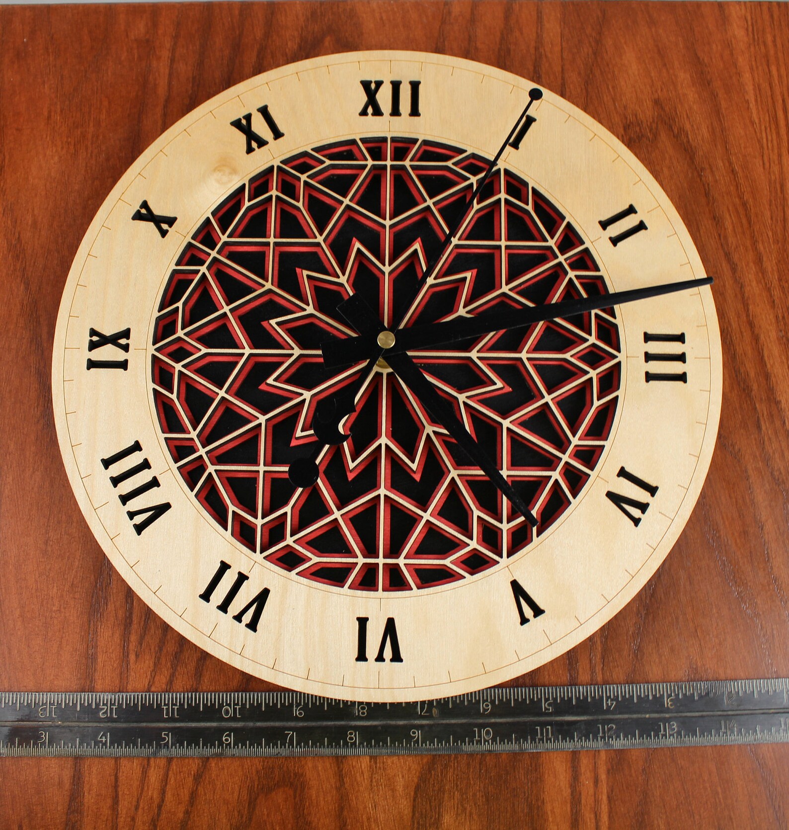 Intricate Star Clock Wooden Clock Stained Wall Clock Laser Etsy