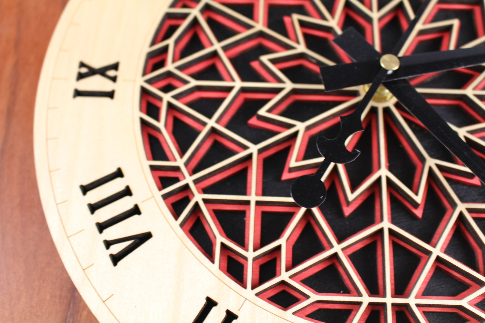 Intricate Star Clock Wooden Clock Stained Wall Clock Laser Etsy