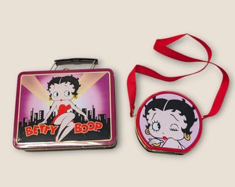 Vintage 90er Jahre Betty Boop Blech Geldbörse und Lunch Box Set