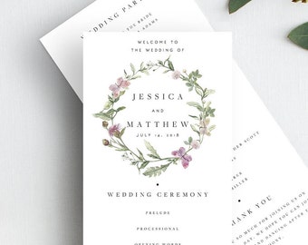 Floral Wedding Ceremony Program Template Wedding Program Printable Green Leaf Wedding Template Wedding Ceremony Edit Yourself