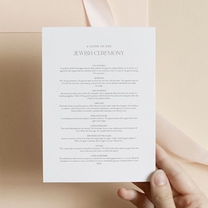 Explicación de la ceremonia de boda judía, plantilla de programa judío, guía de boda judía, programa de boda religiosa, inserto para boda judía