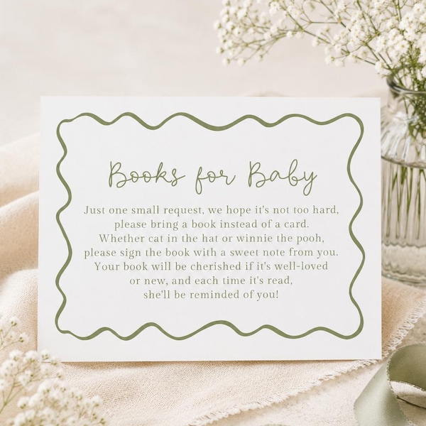 Sage Green Books For Baby Card - Whimsical Frame Baby Shower (Editable Canva Template)