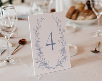 Vintage Blumen Tischnummer, Dusty Blue Tischnummer, druckbare Tischnummer, Hochzeit Tischnummer, sofortiger Download, bearbeitbare Vorlage 54
