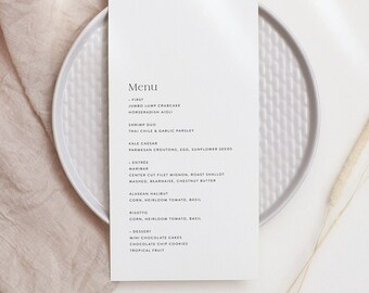Minimalist Wedding Menu Template, Printable Menu, Editable Wedding Menu, Simple Menu, Instant Download, Dinner Menu, Editable Template 02