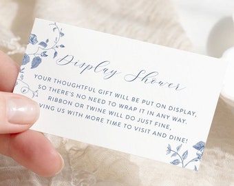Display Shower Card, Blue Floral Display Shower Card, Minimalist Bridal Display Shower Insert, Unwrapped Gift Insert, Baby Shower Insert 43
