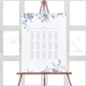 Mapa de assentos florais azuis, assentos de casamento florais vintage, placa botânica, download instantâneo, plano de assentos para impressão, placa editável 43
