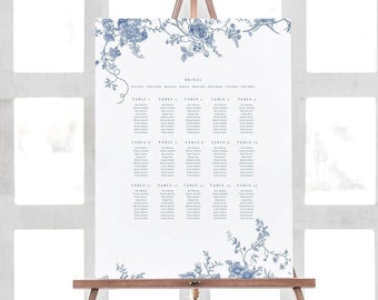 Blue Floral Seating Chart, Vintage Floral Wedding Seating, Botanical Sign, Instant Download, Printable Seating Plan, Editable Sign 43
