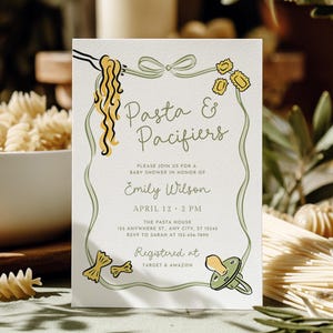 Pasta and Pacifiers Baby Shower Invitation (Italian theme) - Editable Canva Template
