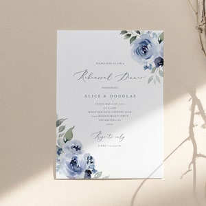 Blue Floral Rehearsal, Dinner Invitation Template, Dusty Blue Greenery, Rehearsal Dinner Template, Navy Editable Template, Templett 34