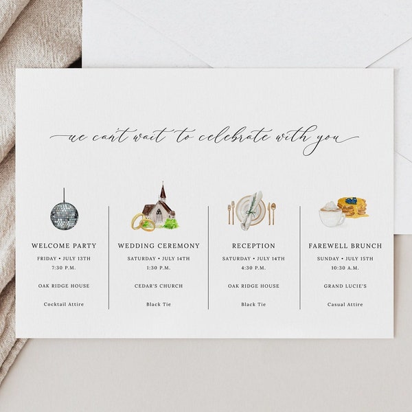 Editable Wedding Itinerary Card, Welcome Note, Wedding Gift Bag, Weekend Itinerary, Welcome Bag Timeline, Printable Order of Events
