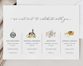 Editable Wedding Itinerary Card, Welcome Note, Wedding Gift Bag, Weekend Itinerary, Welcome Bag Timeline, Printable Order of Events