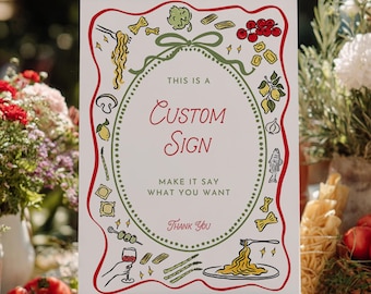 That's Amore Pasta Bridal Shower Custom Sign (Editable Canva Template) with whimsical hand-drawn Italian food