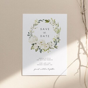 Printable Save the Date Template White Florals Editable Boho Wedding White Rose Save the Date Instant Download Templett Save our Date 21