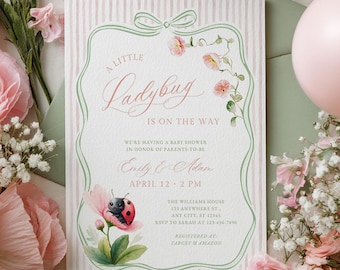 Lady Bug Baby Shower Invitation (A Little Ladybug is on the way) - Editable Canva Template